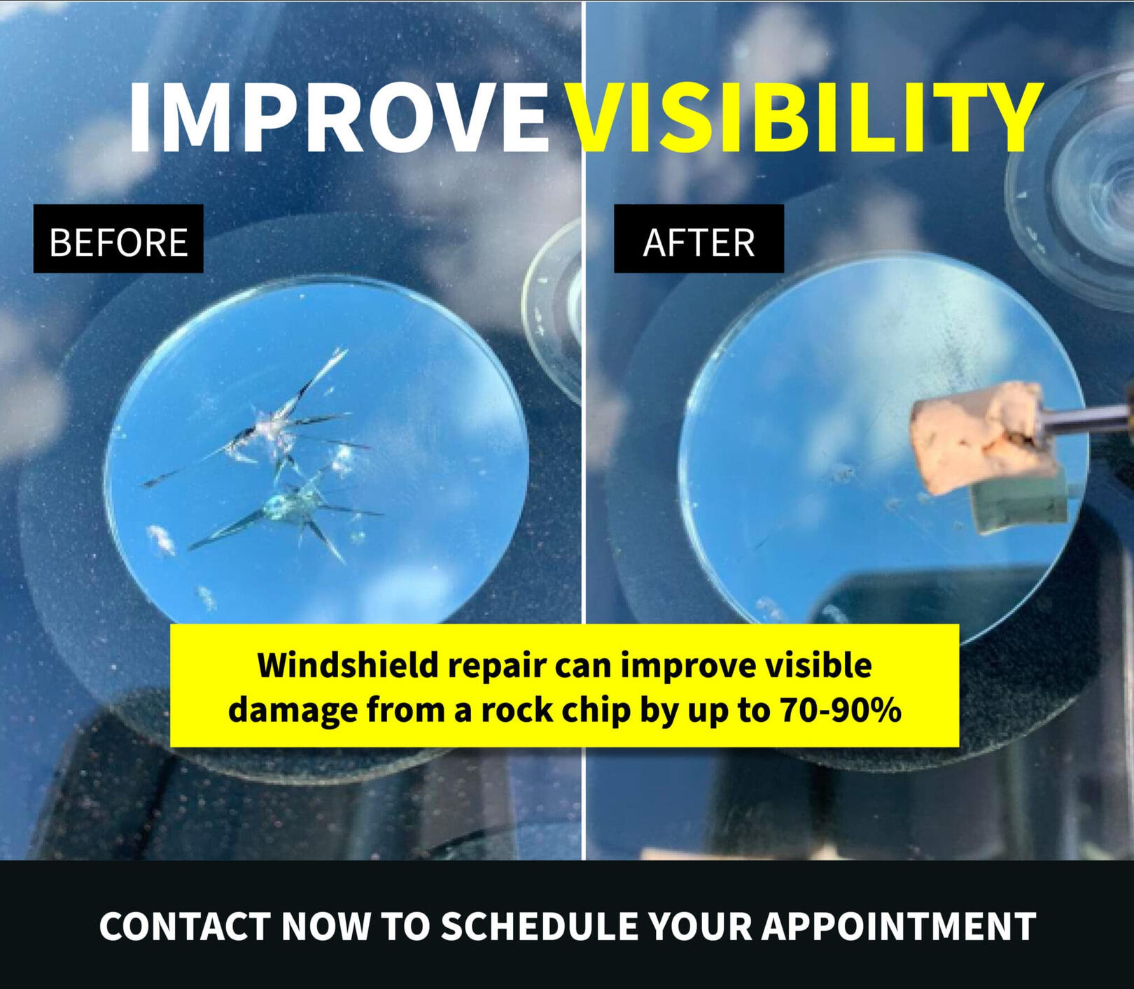 Before and After Rock Chip Repair